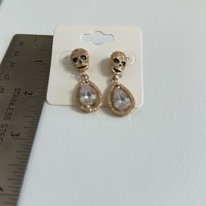 Betsey Johnson Skull with crystal faceted stone dropped earrings, gently worn